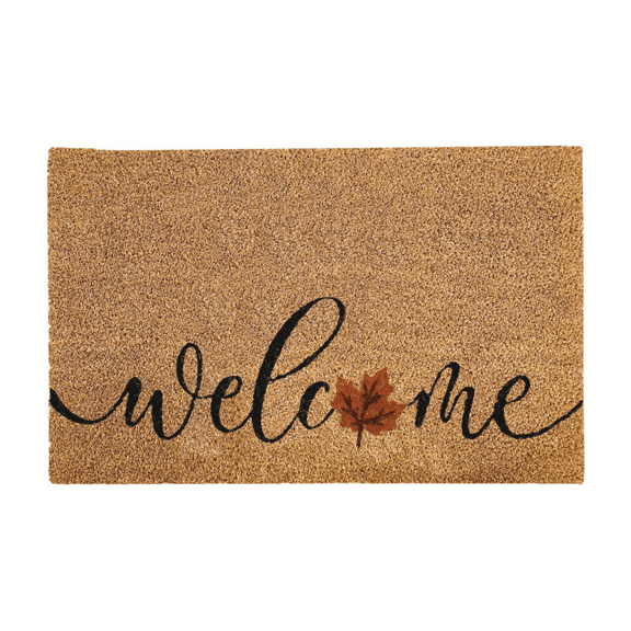 Kashi Home Fall Door Mat Coir Rug - Fall Decor Printed Leaf 18x28 Non-Slip Doormat, Durable Outdoor Rug, Welcome Mat, Fall Theme - Fall Leaves