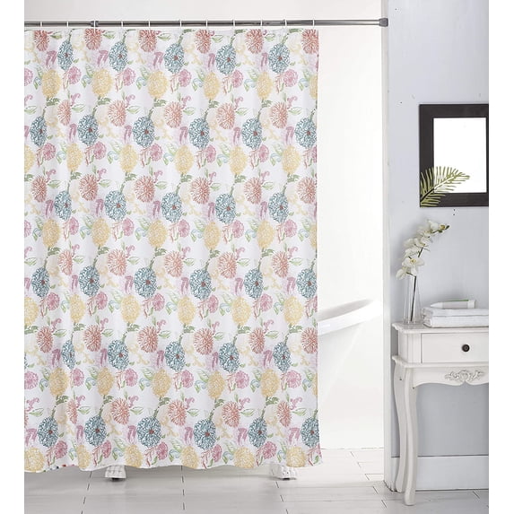 Kashi Home Flora 13 Piece Canvas Shower Curtain & Roller Hooks Set Beautiful & Modern Design