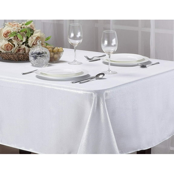 Kashi Home Glitter Fabric Tablecloth with Decorative Glitter Design for Gathering, Buffet Table, Parties, Holiday Dinner, Wedding & More, 60"X102", Silver