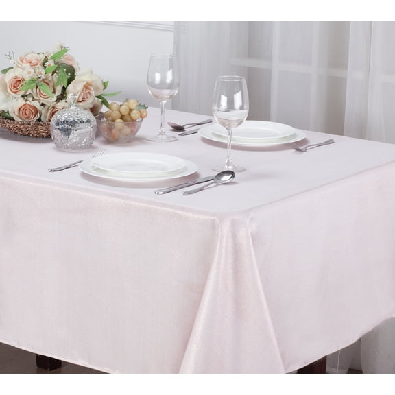 Kashi Home Glitter Fabric Tablecloth with Decorative Glitter Design for Gathering, Buffet Table, Parties, Holiday Dinner, Wedding & More, 60"X84", Rose Gold