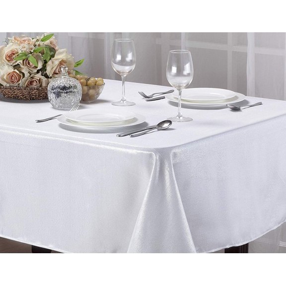 Kashi Home Glitter Fabric Tablecloth with Decorative Glitter Design for Gathering, Buffet Table, Parties, Holiday Dinner, Wedding & More, 70" Round, Silver