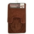 thumbnail image 1 of Kashi Home Hailey 3 Piece Bath Rug Set, Bath Mat, Contour Rug, Toilet Seat Lid Cover, Soft Pile, Water Absorbent Solid Color (Chocolate), 1 of 2