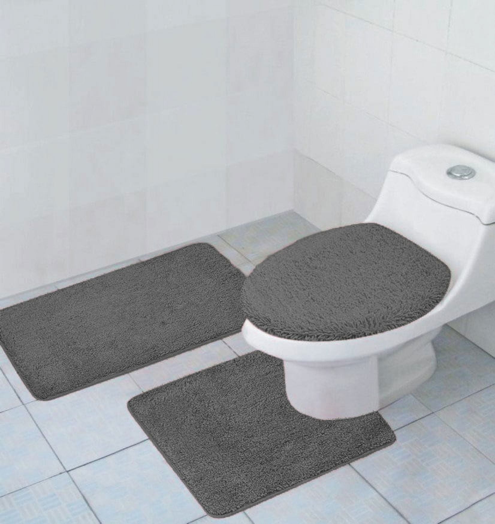 Kashi Home Tobin 3 Piece Non Slip Water Absorbent Bath Rug Contour Rug Lid Cover Mat Sets Microfiber in Beige