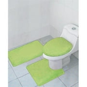 Kashi Home Hailey 3 Piece Bath Rug Set, Bath Mat, Contour Rug, Toilet Seat Lid Cover, Soft Pile, Water Absorbent Solid Color (Lime)