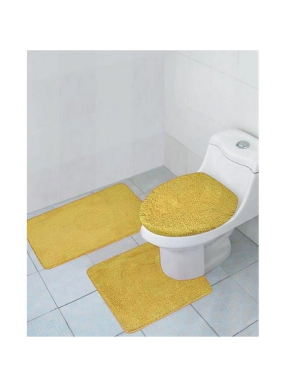 Kashi Home Hailey 3 Piece Bath Rug Set Tub Contour Lid Gold Solid Plush