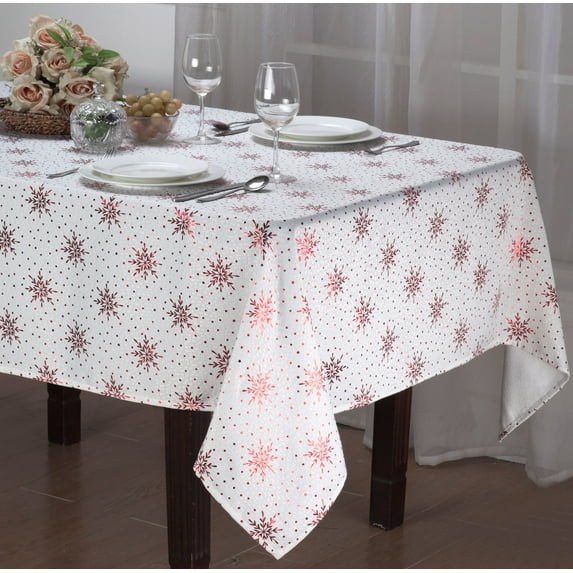 Kashi Home Holiday Decorative Twinkle Collection Tablecloth, Beautiful Shining Snowflake Design for Holidays Gathering, Buffet Table, Parties - 70" Round, Red