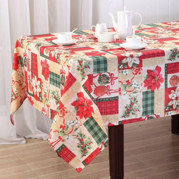 Kashi Home HolidayTablecloth Printed Christmas Table Décor for Holidays, Gathering, Buffet Table, Parties - Gift 70 Round