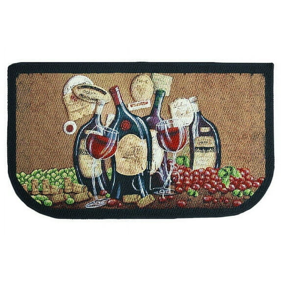 Kashi Home Kitchen Rug, Area Rug, Mat, Beautiful Print Non-Skid Latex Back Bending Wine 18x30 D Shape