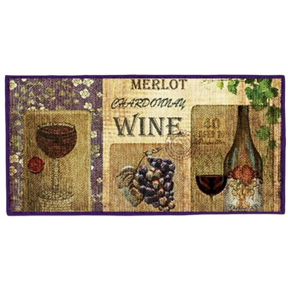 Kashi Home Kitchen Rug, Area Rug, Mat, Beautiful Print Non-Skid Latex Back Bordeaux Wine 20x40 Rectangle