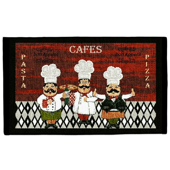 Kashi Home Kitchen Rug, Area Rug, Mat, Beautiful Print Non-Skid Latex Back Chef Trio 18x30 Rectangle