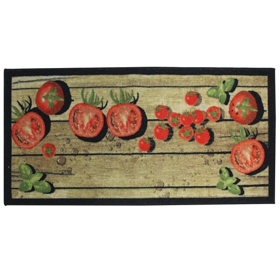 Kashi Home Kitchen Rug, Area Rug, Mat, Beautiful Print Non-Skid Latex Back Fresh Tomato 20x40 Rectangle