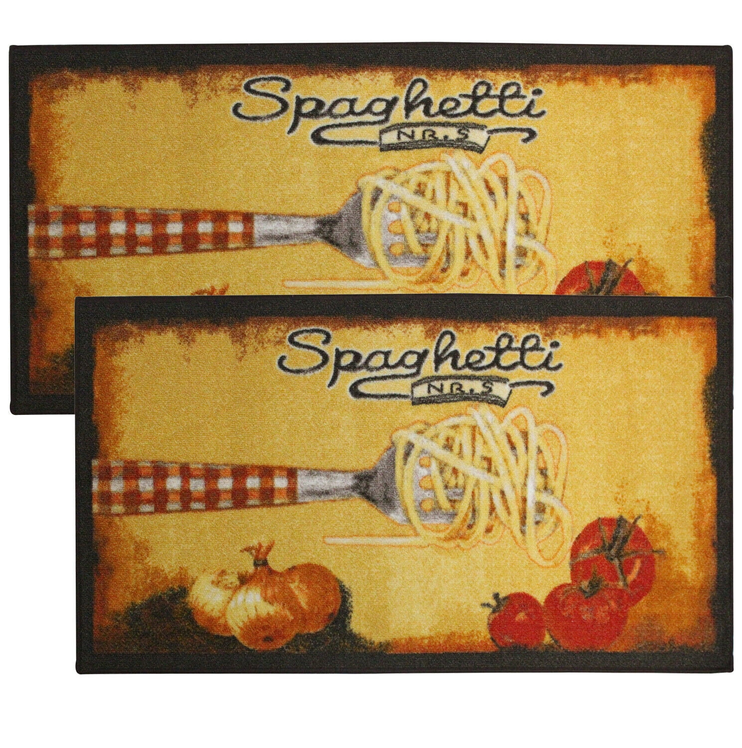 Kashi Home Kitchen Rug, Area Rug, Mat, Beautiful Print NonSkid Latex Back Spaghetti 2pc Set