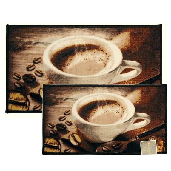 Kashi Home Kitchen Rug, Printed Area Rug, Durable Floor, Door Mat, Farmhouse Non-Slip Carpet Latex Backing Beautiful Design Coffee Bean 2pc Set (18X30 Rectangle & 20X40)