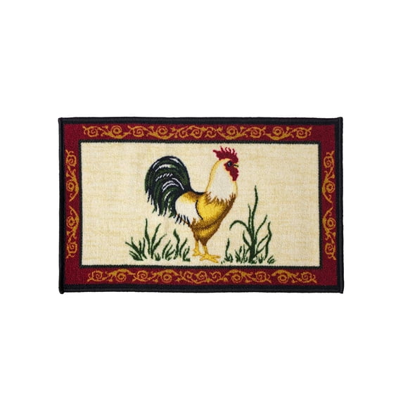 Kashi Home Kitchen Rug, Printed Area Rug, Durable Floor, Door Mat, Farmhouse Non-Slip Carpet Latex Backing Beautiful Design, Dot Rooster 18x30 Rectangle
