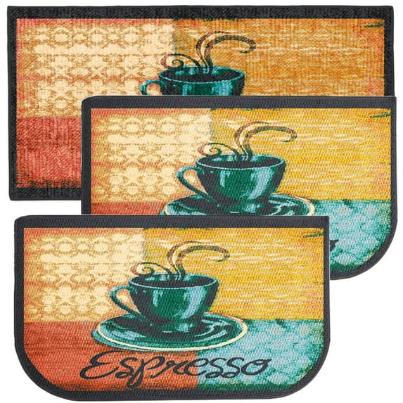 Kashi Home Kitchen Rug, Printed Area Rug, Durable Floor, Door Mat, Farmhouse Non-Slip Carpet Latex Backing Beautiful Design Espresso 3pc Set (2 18x30 D Shape & 1 20x40)