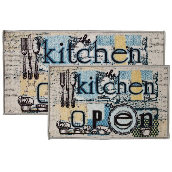 Kashi Home Kitchen Rug, Printed Area Rug, Durable Floor, Door Mat, Farmhouse Non-Slip Carpet Latex Backing Beautiful Design Open Kitchen 2pc Set (18X30 Rectangle & 20X40)