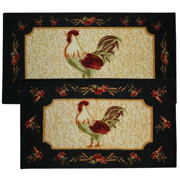 Kashi Home Kitchen Rug, Printed Area Rug, Durable Floor, Door Mat, Farmhouse Non-Slip Carpet Latex Backing Beautiful Design Rooster 2pc Set (18X30 Rectangle & 20X40)