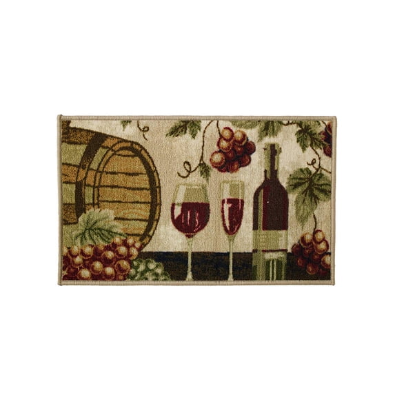 Kashi Home Kitchen Rug, Printed Area Rug, Durable Floor, Door Mat, Farmhouse Non-Slip Carpet Latex Backing Beautiful Design, Wine Barrel 18x30 Rectangle