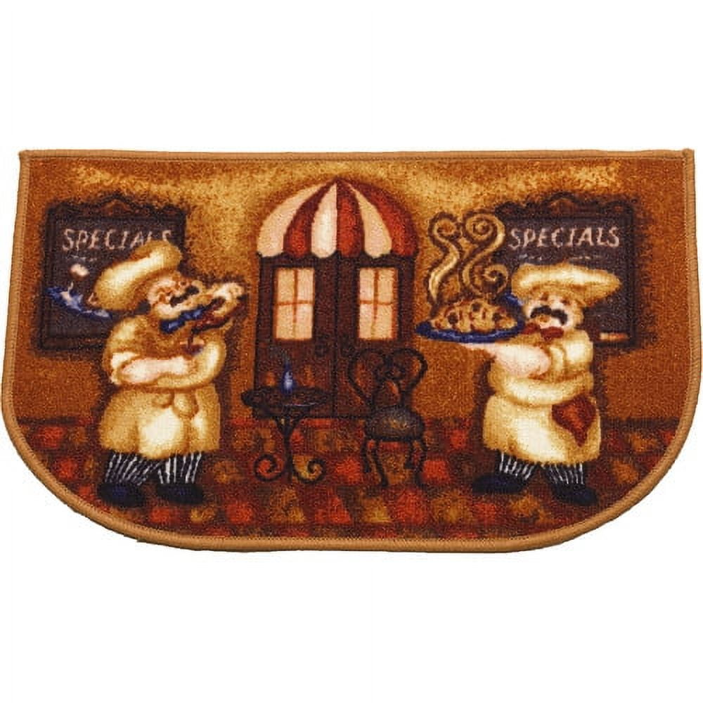 Chef Series 18" x 30" D-Shape Red and Beige Synthetic Kitchen Rug