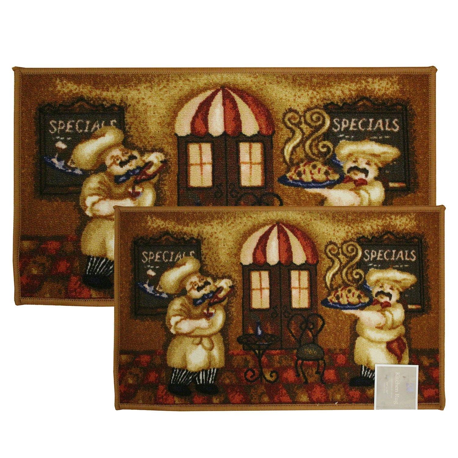 Chef Design Multicolor Synthetic Kitchen Rug Set with Latex Backing