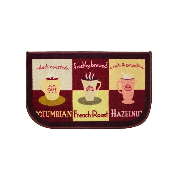 Kashi Home Kitchen Rug, Printed Area Rug, Durable Floor, Door Mat, Farmhouse Non-Slip Carpet Latex Backing Beautiful Design, Coffee Cup 18x30 D-Shape