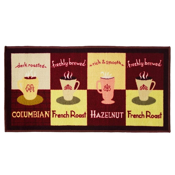 Kashi Home Kitchen Rug, Printed Area Rug, Durable Floor, Door Mat, Farmhouse Non-Slip Carpet Latex Backing Beautiful Design, Coffee Cup 20x40 Rectangle