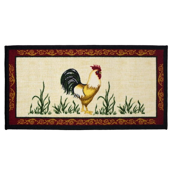 Kashi Home Kitchen Rug, Printed Area Rug, Durable Floor, Door Mat, Farmhouse Non-Slip Carpet Latex Backing Beautiful Design, Dot Rooster 20x40 Rectangle