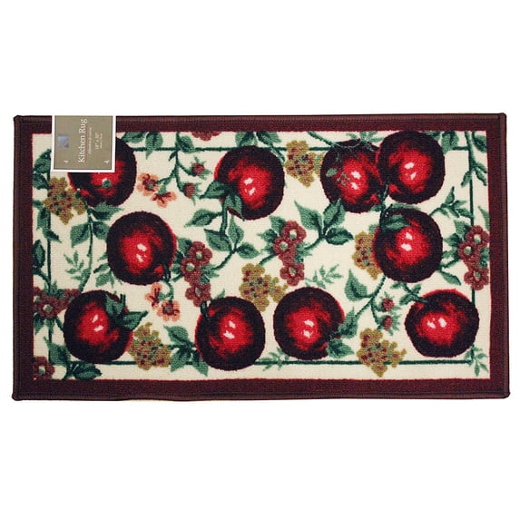 Kashi Home Kitchen Rug, Printed Area Rug, Durable Floor, Door Mat, Farmhouse Non-Slip Carpet Latex Backing Beautiful Design, Red Apples 18x30 Rectangle