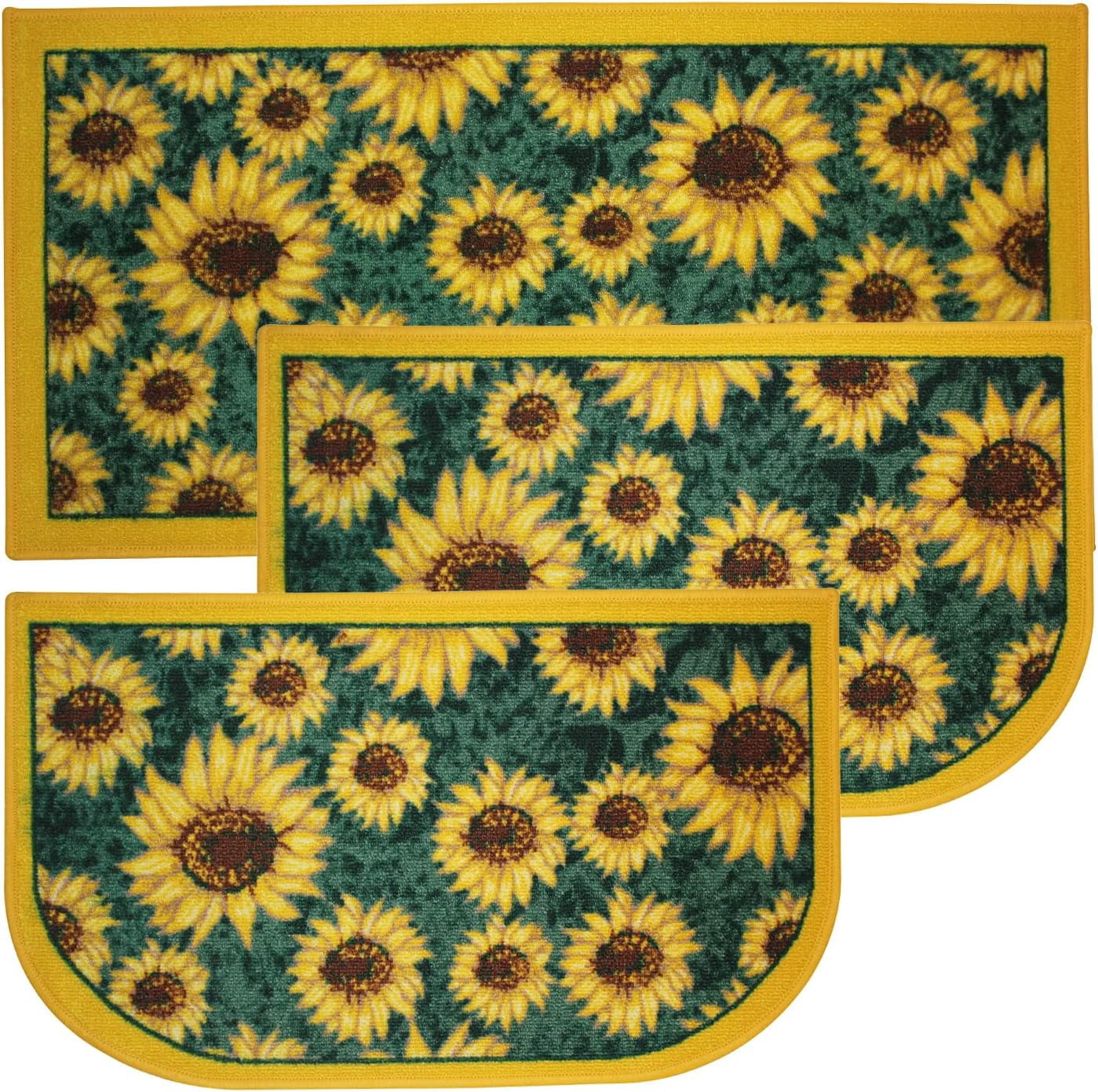 Kashi Home 3pc Kitchen Rug Set Non Slip Latex Backing Sunflower Kashi Home 3pc Kitchen Rug Set Non Slip Latex Backing Sunflower