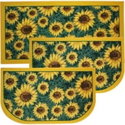 Kashi Home Kitchen Rug, Printed Area Rug, Durable Floor, Door Mat, Farmhouse Non-Slip Carpet Latex Backing Beautiful Design Sunflower 3pc Set (2 18x30 D Shape & 1 20x40)