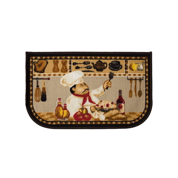 Kashi Home Kitchen Rug, Printed Area Rug, Durable Floor, Door Mat, Farmhouse Non-Slip Carpet Latex Backing Beautiful Design, Wine Chef 18x30 D-Shape