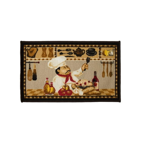 Kashi Home Kitchen Rug, Printed Area Rug, Durable Floor, Door Mat, Farmhouse Non-Slip Carpet Latex Backing Beautiful Design, Wine Chef 18x30 Rectangle