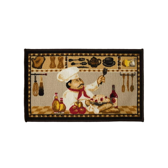 Kashi Home Kitchen Rug, Printed Area Rug, Durable Floor, Door Mat, Farmhouse Non-Slip Carpet Latex Backing Beautiful Design, Wine Chef 18x30 Rectangle