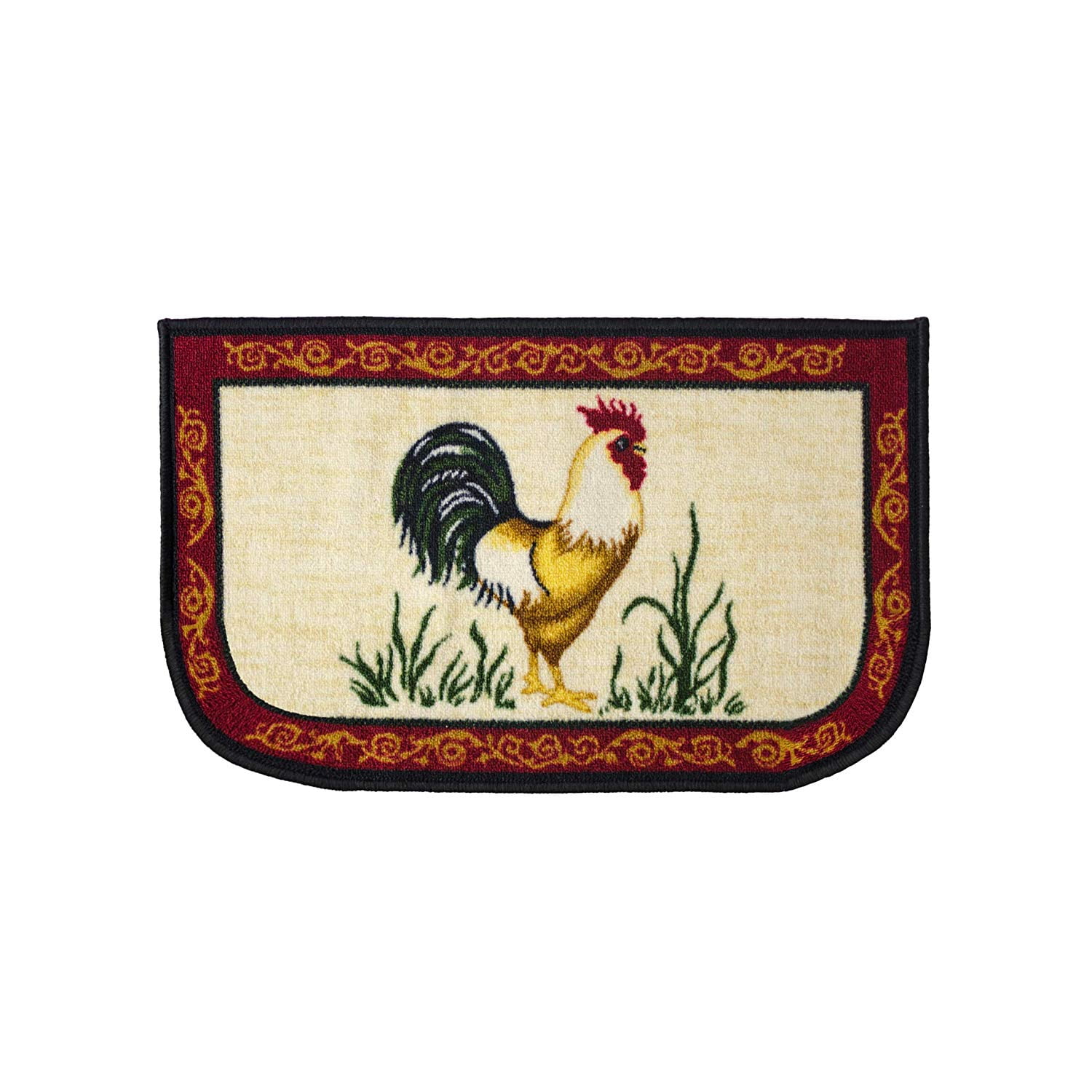 Red and Beige Synthetic Non-Slip Rooster Kitchen Rug, 18x30