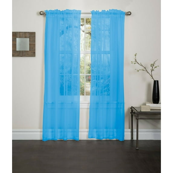Kashi Home Lisa Solid Sheer Rod pocket Single Curtain Panel, Window Treatment for Living Room, Bedroom, Light filtering 55"x84" - Aqua