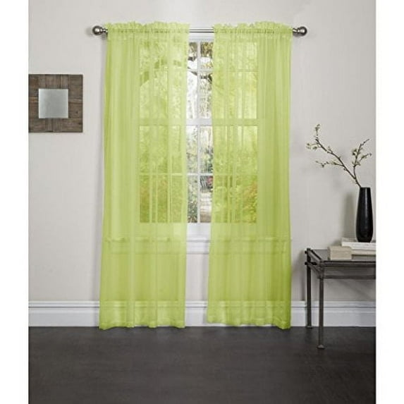 Kashi Home Lisa Solid Sheer Rod pocket Single Curtain Panel, Window Treatment for Living Room, Bedroom, Light filtering 55"x84" - Lime