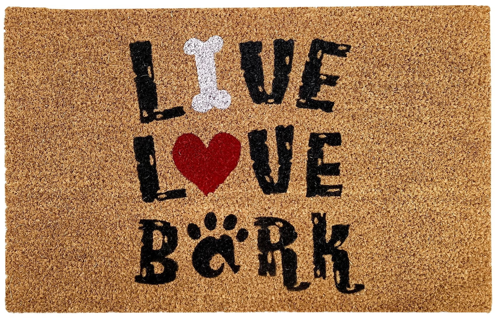 Kashi Home Printed Coir Fiber 18x28 Non-Slip Doormat, Durable Outdoor / Indoor Rug, Entryway, Front Door, Porch, Patio, Welcome Mat, Animal Lover Theme, Cat Dog Pet Design Decor (Live, Love, Bark)