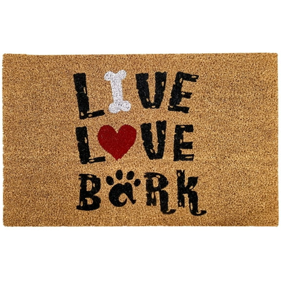 Kashi Home Printed Coir Fiber 18x28 Non-Slip Doormat, Durable Outdoor / Indoor Rug, Entryway, Front Door, Porch, Patio, Welcome Mat, Animal Lover Theme, Cat Dog Pet Design Decor (Live, Love, Bark)