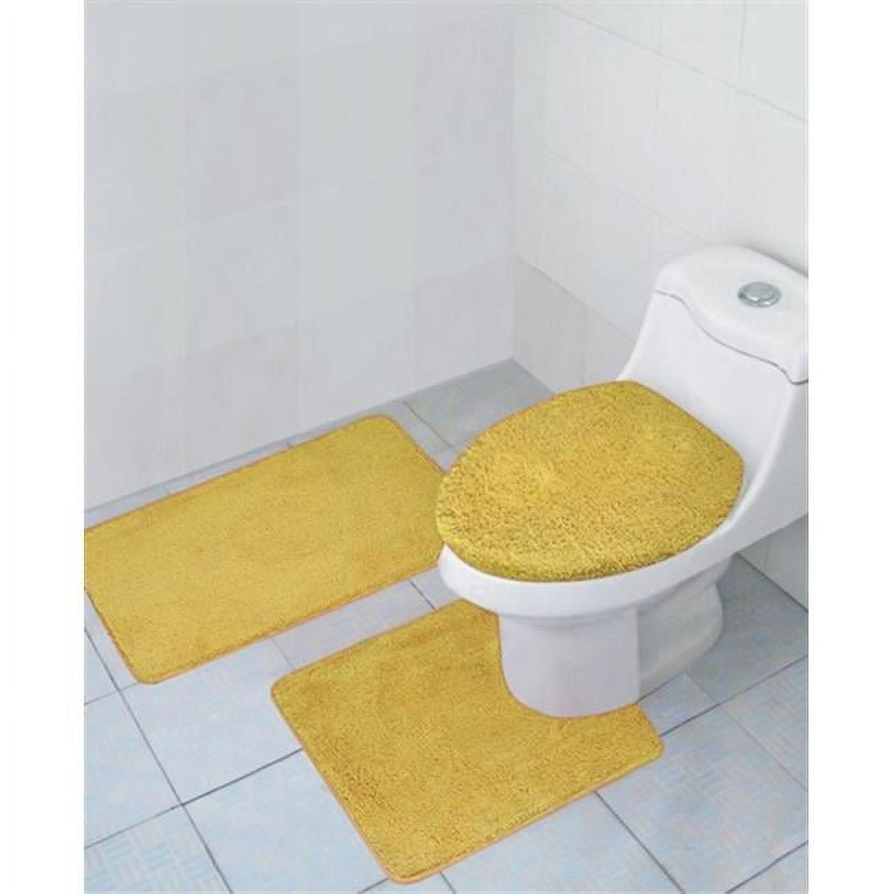 Kashi Home Hailey 3 Piece Bath Rug Set Tub Contour Lid Gold Solid Plush ...