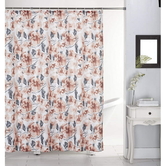 Kashi Home Ruth 13 Piece Canvas Shower Curtain & Roller Hooks Set Beautiful & Modern Design