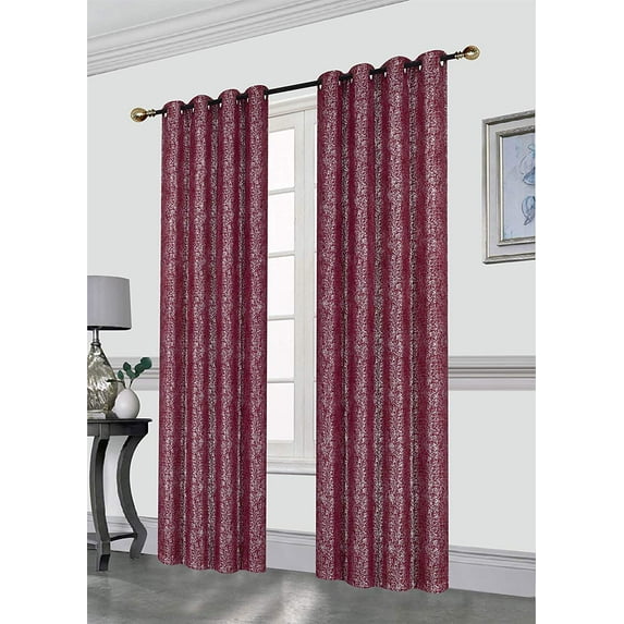 Kashi Home Sabrina 52X84 Grommet Curtain Panel, Decorative Silver Foil Print Room Darkening Blackout Window Treatment Panel, Burgundy, 2 Pack
