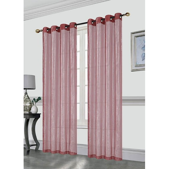 Kashi Home Sasha Decorative Foil Printed Sheer Window Curtain Panel With Metal Grommets, 54x84 Inch, 2 Pack (Burgundy)