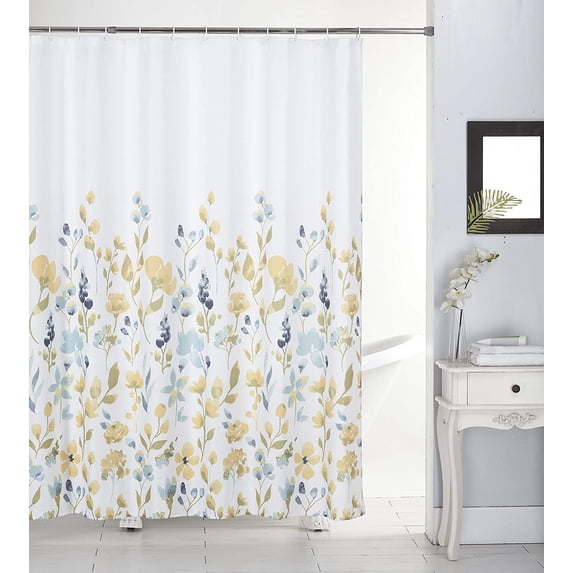 Kashi Home Senna 13 Piece Canvas Shower Curtain & Roller Hooks Set Beautiful & Modern Design