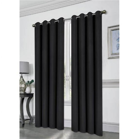 Kashi Home Solid Color Grommet Blackout Room Curtain Panel, Soft Thermal Insulated Room Darkening Window Drape, 54 x 84 Inch, Tessa Single Panel (Black)