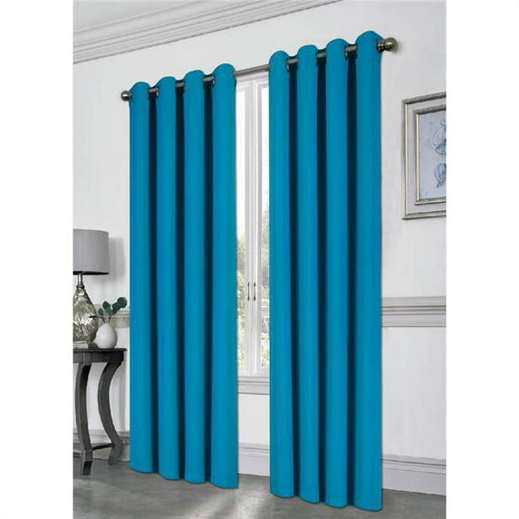 Kashi Home Solid Color Grommet Blackout Room Curtain Panel, Soft Thermal Insulated Room Darkening Window Drape, 54 x 84 Inch, Tessa Single Panel (Turquoise)