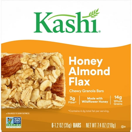 Kashi Vegetarian Honey Almond Flax Chewy Granola Bars, Fiber Bars, 7.4 oz, 6 Count