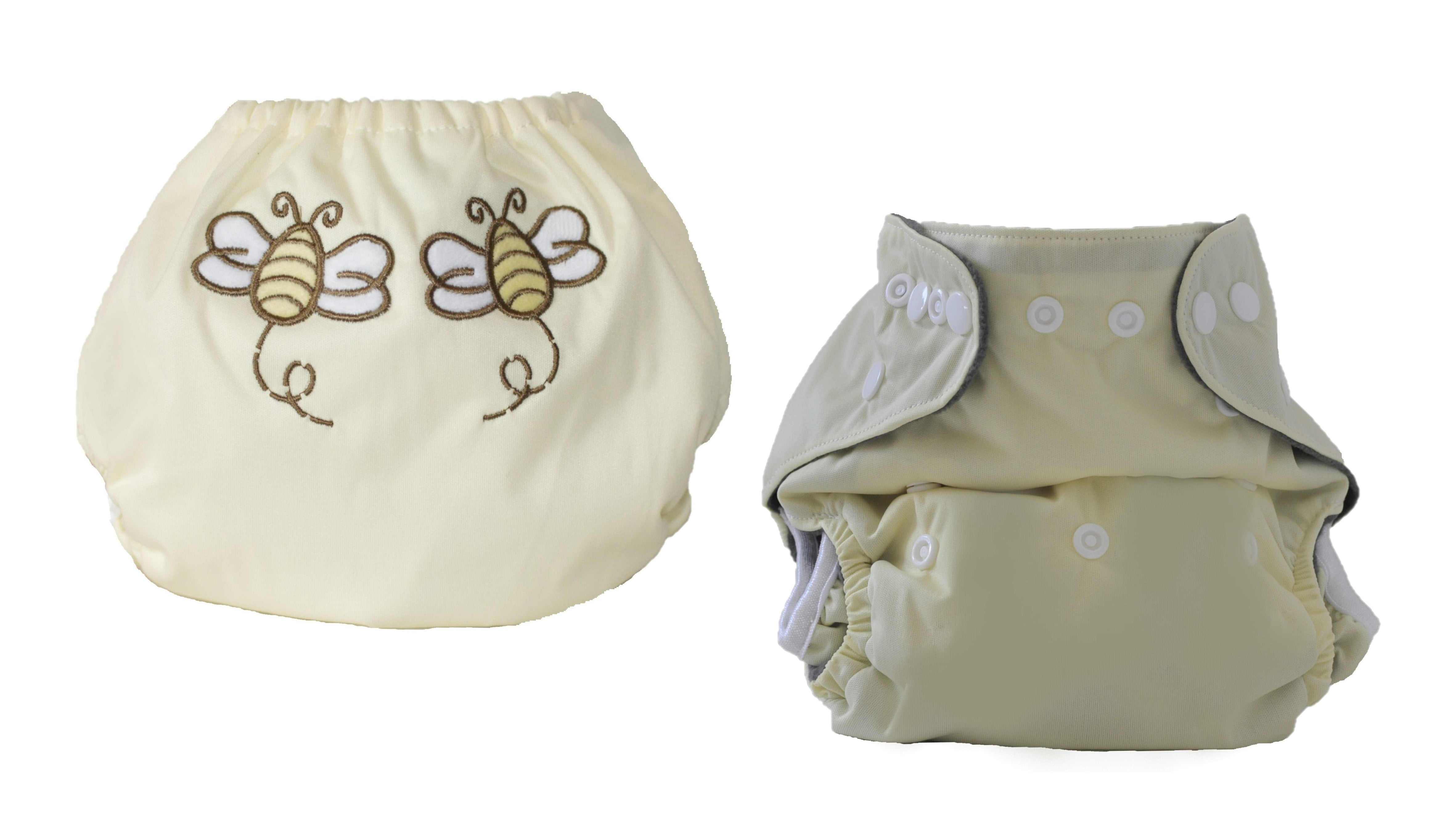 Kashmir Baby Charcoal Bamboo One Size Pocket Cloth Diapers 2 Pack Snap Closure "Little Bee"