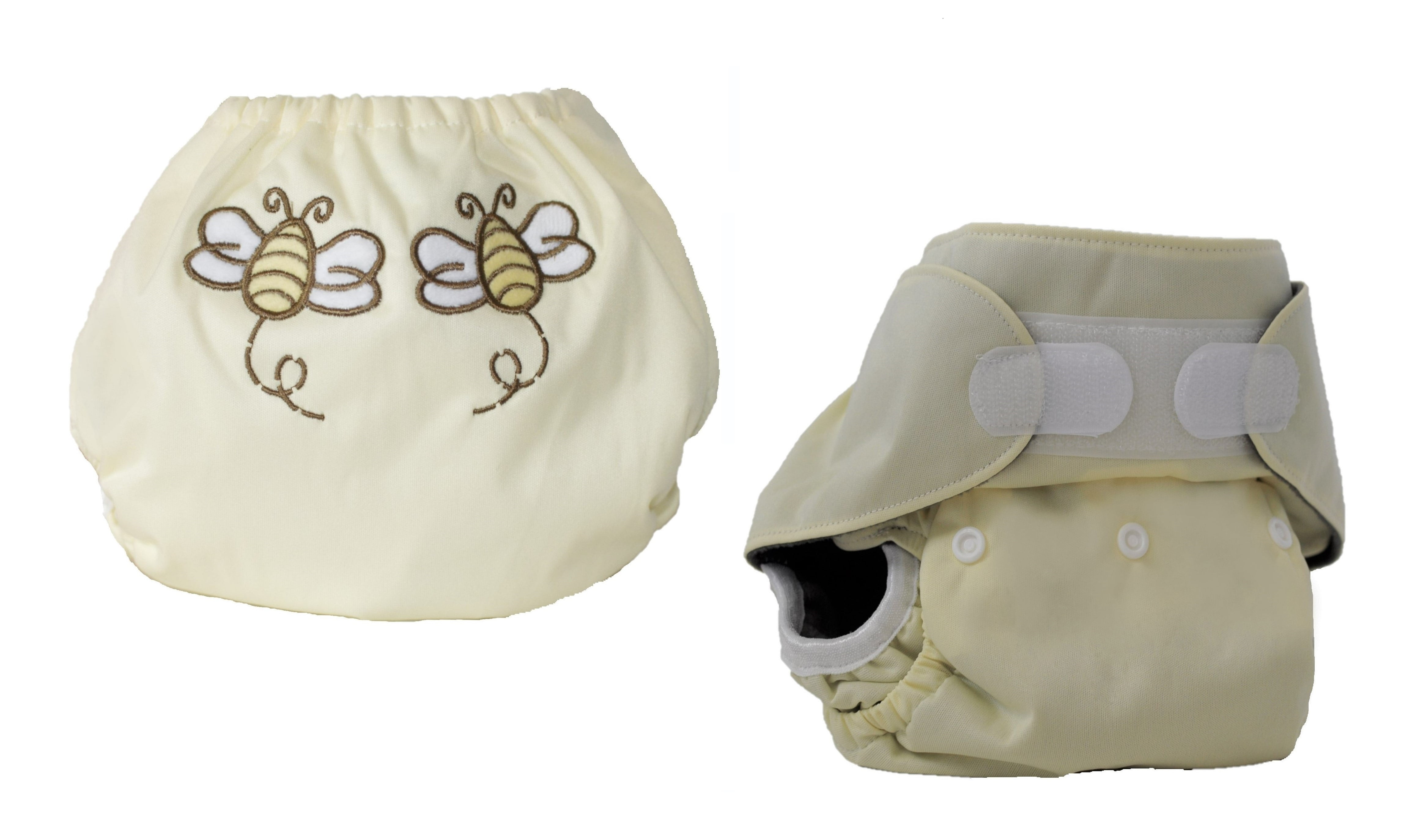 Kashmir Baby Charcoal Bamboo One Size Pocket Cloth Diapers 2 Pack Velcro Closure “Little Bee”