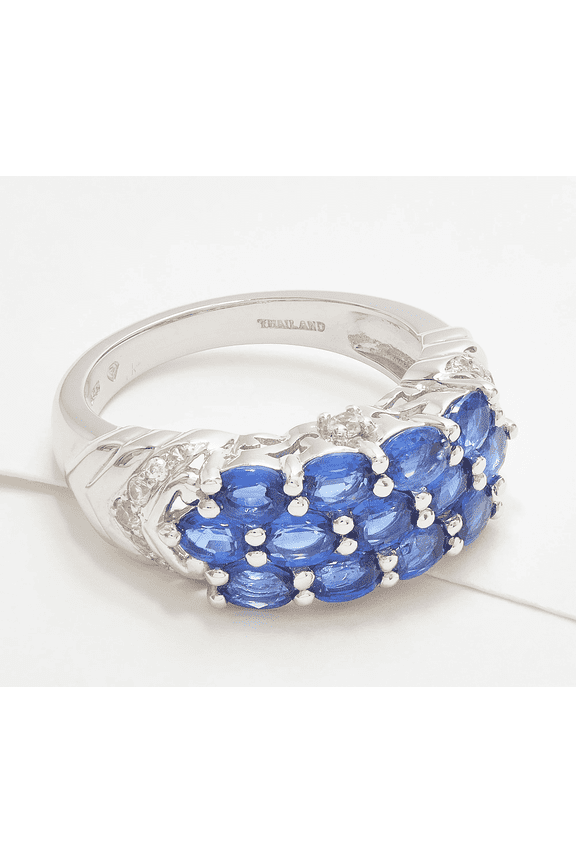Kashmir Blue Kyanite 3-Row Sterling Silver Band Ring Size 10