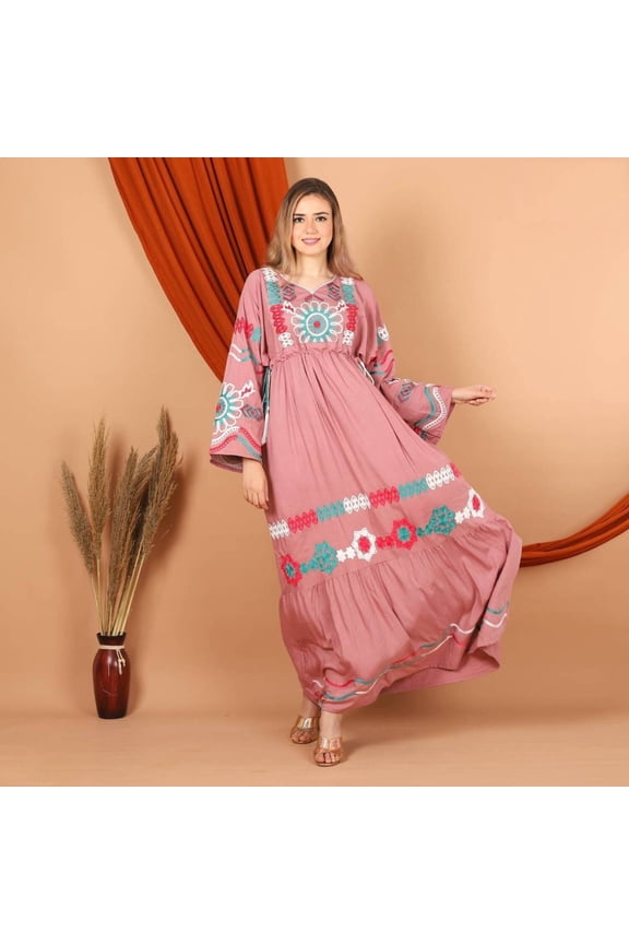 Kashmir Embroidered cotton Caftan, Kaftan maxi, embroidered Caftan dress